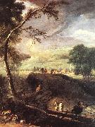 RICCI, Marco Landscape with River and Figures (detail) oil painting on canvas